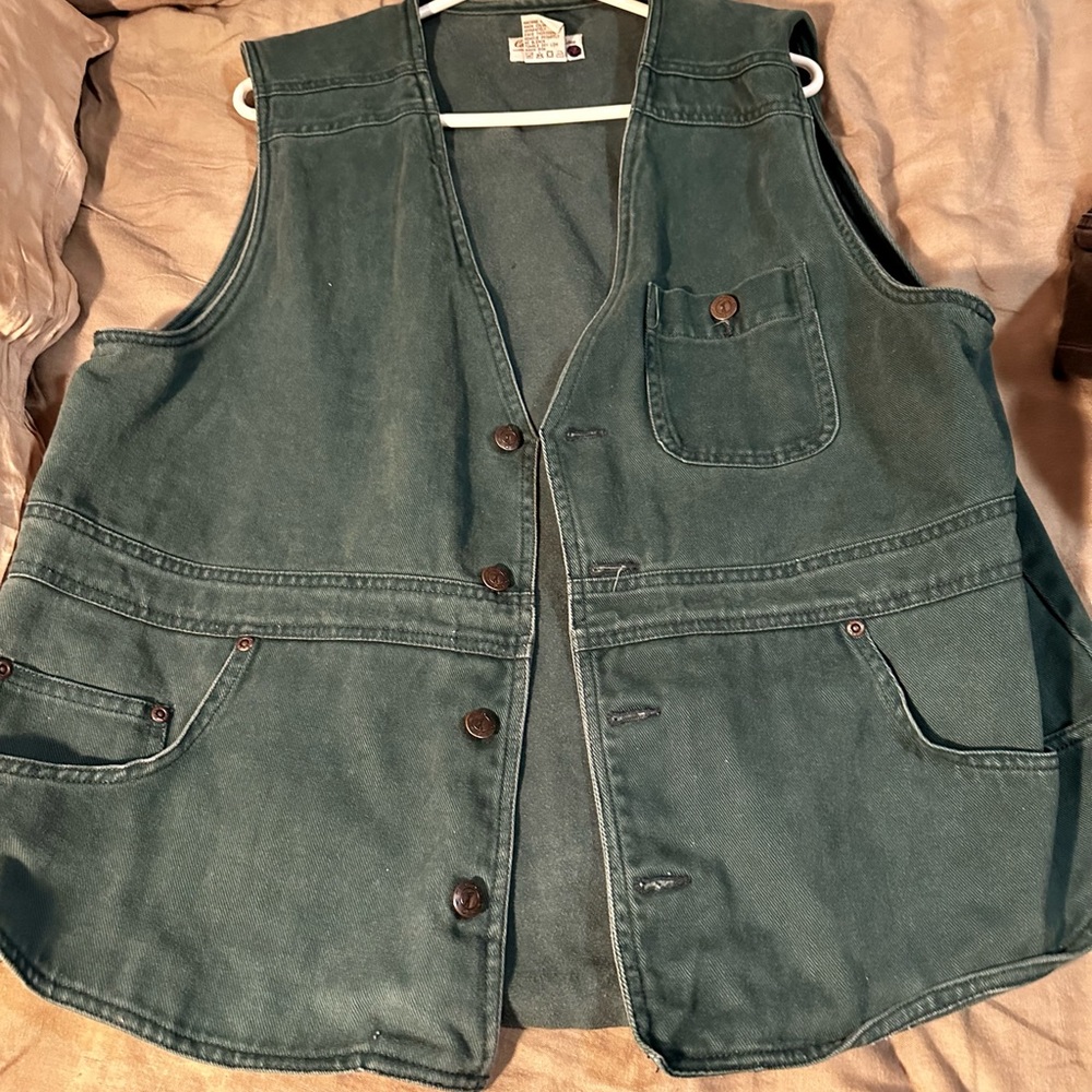 Vintage dark green denim oversized vest